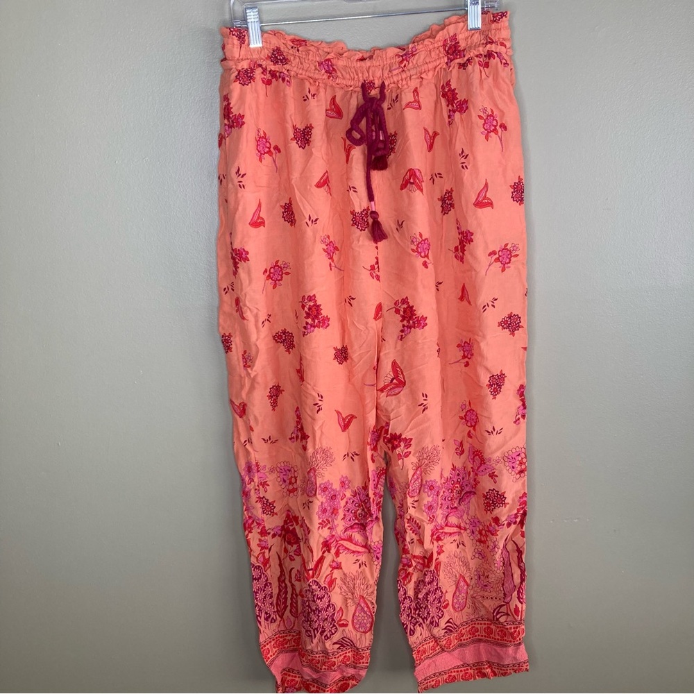 Anthropologie Orange and Red Ankle Cropped Jumpsuit